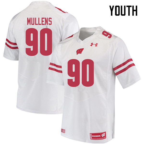 Wisconsin Badgers Youth #90 Isaiah Mullens NCAA Under Armour Authentic White College Stitched Football Jersey GE40Q41SB